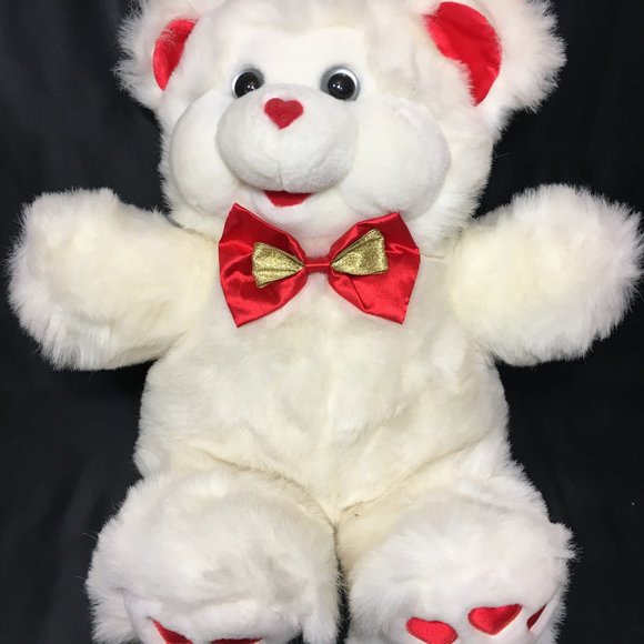 RARE Dan Dee Vintage MTY Teddy Bear Plush Red Satin Hearts 16" VHTF - Picture 2 of 9